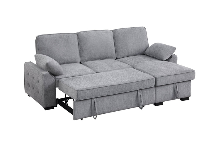 Mackenzie 91" Light Gray Chenille Sleeper Sectional with Storage Chaise &amp; USB Sleeper Sectional modern furniture Contempo Furniture