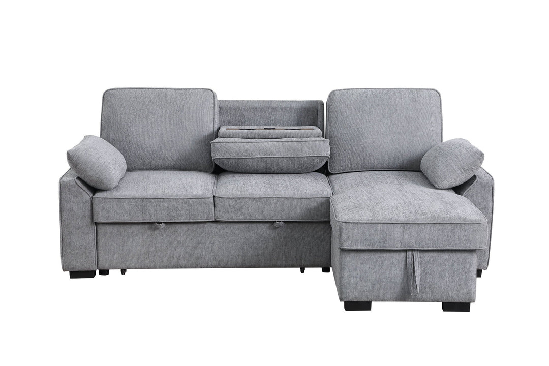 Mackenzie 91" Light Gray Chenille Sleeper Sectional with Storage Chaise & USB Sleeper Sectional modern furniture Contempo Furniture