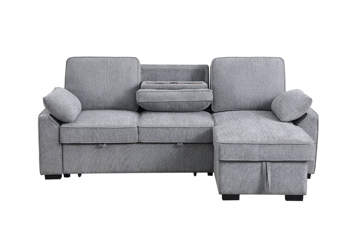 Mackenzie 91" Light Gray Chenille Sleeper Sectional with Storage Chaise &amp; USB Sleeper Sectional modern furniture Contempo Furniture
