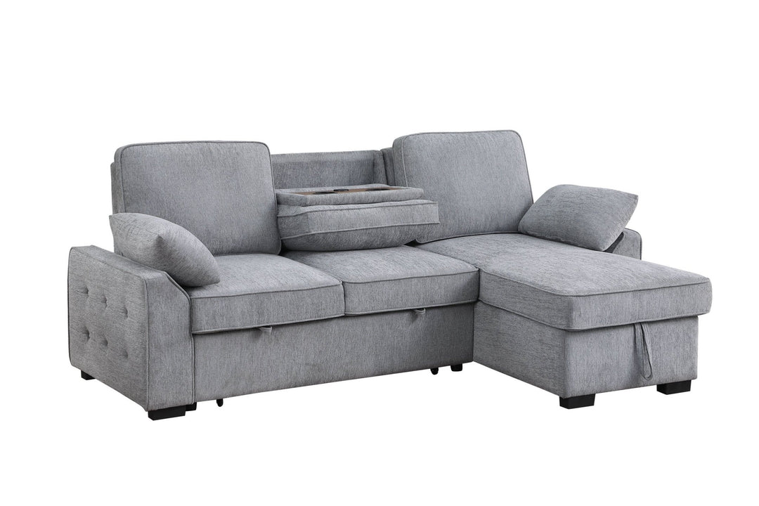 Mackenzie 91" Light Gray Chenille Sleeper Sectional with Storage Chaise & USB Sleeper Sectional modern furniture Contempo Furniture