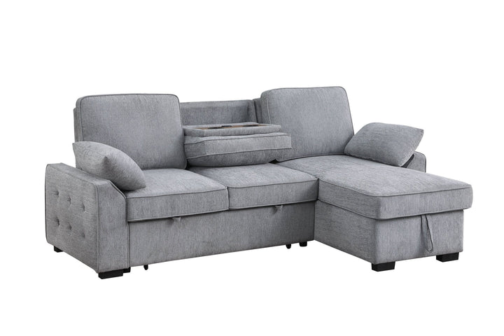 Mackenzie 91" Light Gray Chenille Sleeper Sectional with Storage Chaise &amp; USB Sleeper Sectional modern furniture Contempo Furniture