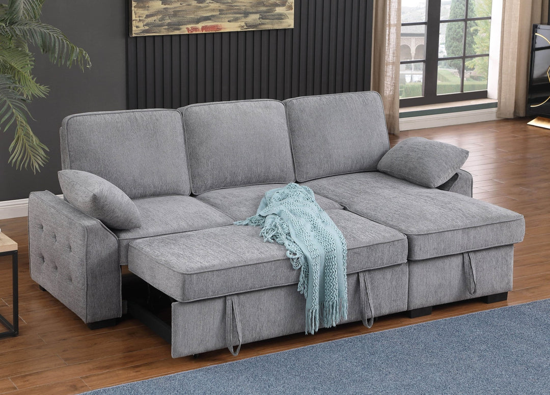 Mackenzie 91" Light Gray Chenille Sleeper Sectional with Storage Chaise & USB Sleeper Sectional modern furniture Contempo Furniture