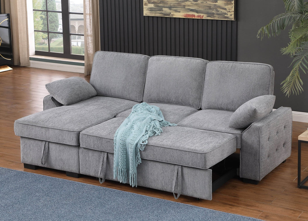 Mackenzie 91" Light Gray Chenille Sleeper Sectional with Storage Chaise & USB Sleeper Sectional modern furniture Contempo Furniture
