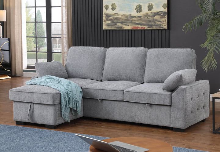 Mackenzie 91" Light Gray Chenille Sleeper Sectional with Storage Chaise &amp; USB Sleeper Sectional modern furniture Contempo Furniture