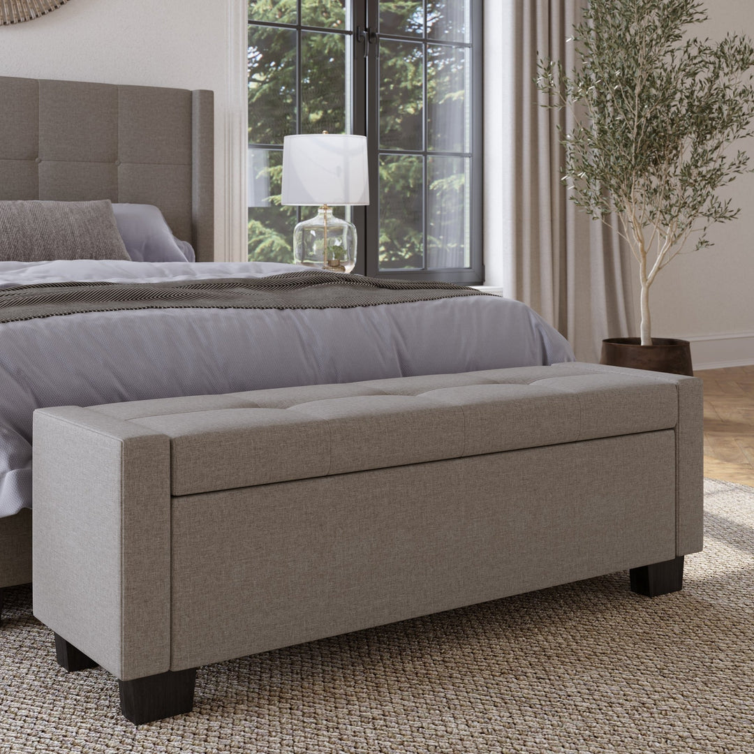 Madeleine Tufted Storage Bench in Dolphin Linen Benches modern furniture Contempo Furniture