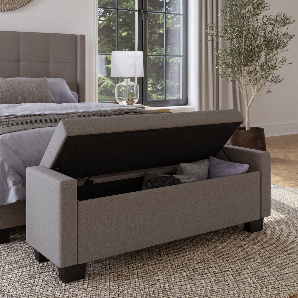 Madeleine Tufted Storage Bench in Dolphin Linen Benches modern furniture Contempo Furniture