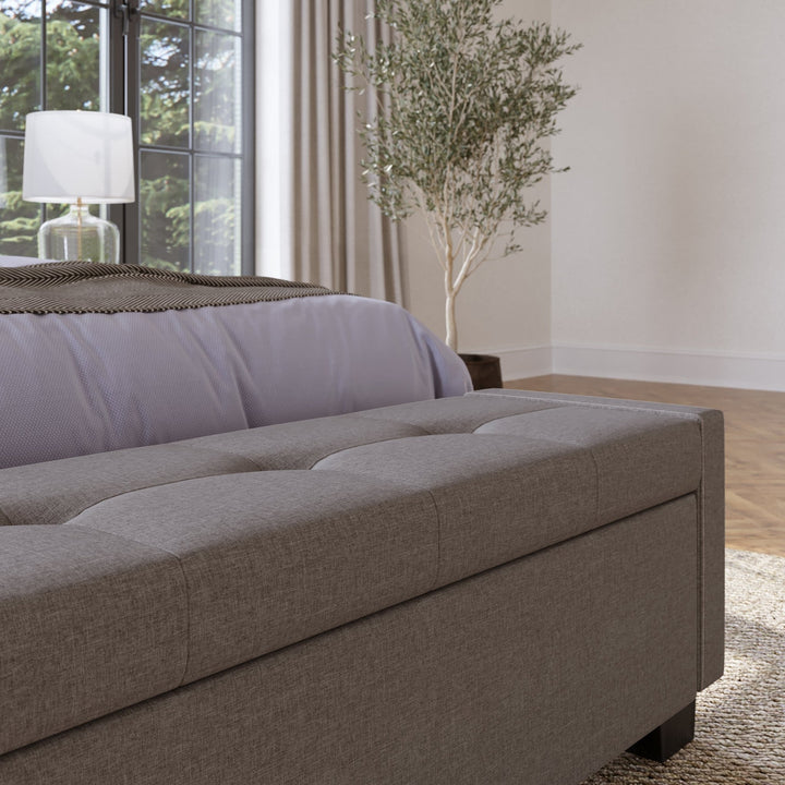 Madeleine Tufted Storage Bench in Dolphin Linen Benches modern furniture Contempo Furniture