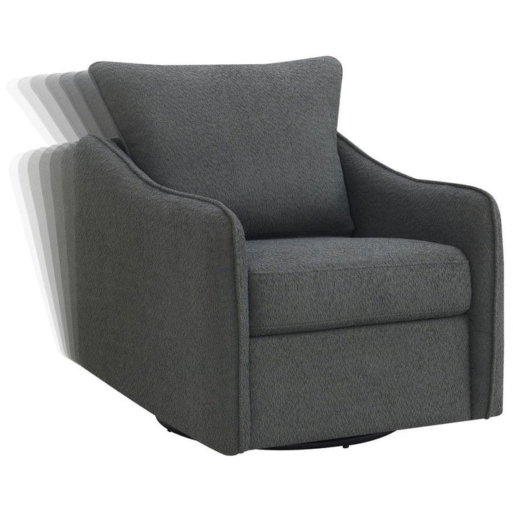 Madia - Upholstered Sloped Arm Swivel Glider Chair - Charcoal Swivel Glider Chair modern furniture Contempo Furniture