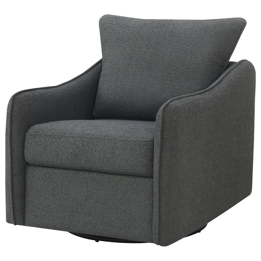 Madia - Upholstered Sloped Arm Swivel Glider Chair - Charcoal Swivel Glider Chair modern furniture Contempo Furniture