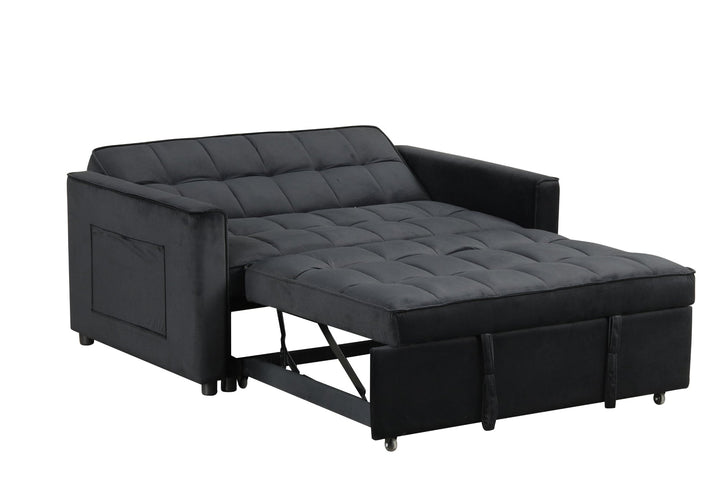 Maeve 53.5" Black Velvet Convertible Sleeper Loveseat with Tufting &amp; Side Pockets Sleeper Sofa modern furniture Contempo Furniture