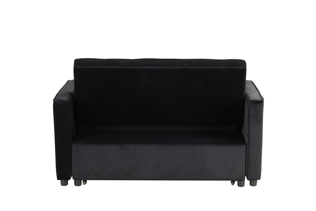 Maeve 53.5" Black Velvet Convertible Sleeper Loveseat with Tufting & Side Pockets Sleeper Sofa modern furniture Contempo Furniture