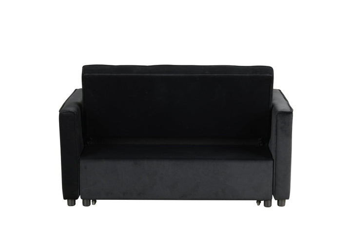 Maeve 53.5" Black Velvet Convertible Sleeper Loveseat with Tufting &amp; Side Pockets Sleeper Sofa modern furniture Contempo Furniture