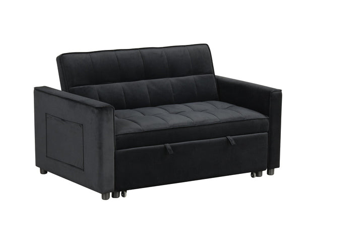 Maeve 53.5" Black Velvet Convertible Sleeper Loveseat with Tufting &amp; Side Pockets Sleeper Sofa modern furniture Contempo Furniture