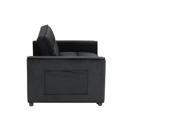 Maeve 53.5" Black Velvet Convertible Sleeper Loveseat with Tufting &amp; Side Pockets Sleeper Sofa modern furniture Contempo Furniture