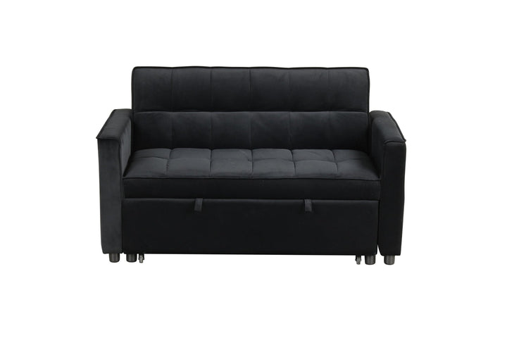 Maeve 53.5" Black Velvet Convertible Sleeper Loveseat with Tufting &amp; Side Pockets Sleeper Sofa modern furniture Contempo Furniture