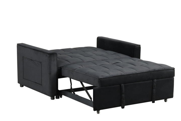 Maeve 53.5" Black Velvet Convertible Sleeper Loveseat with Tufting &amp; Side Pockets Sleeper Sofa modern furniture Contempo Furniture