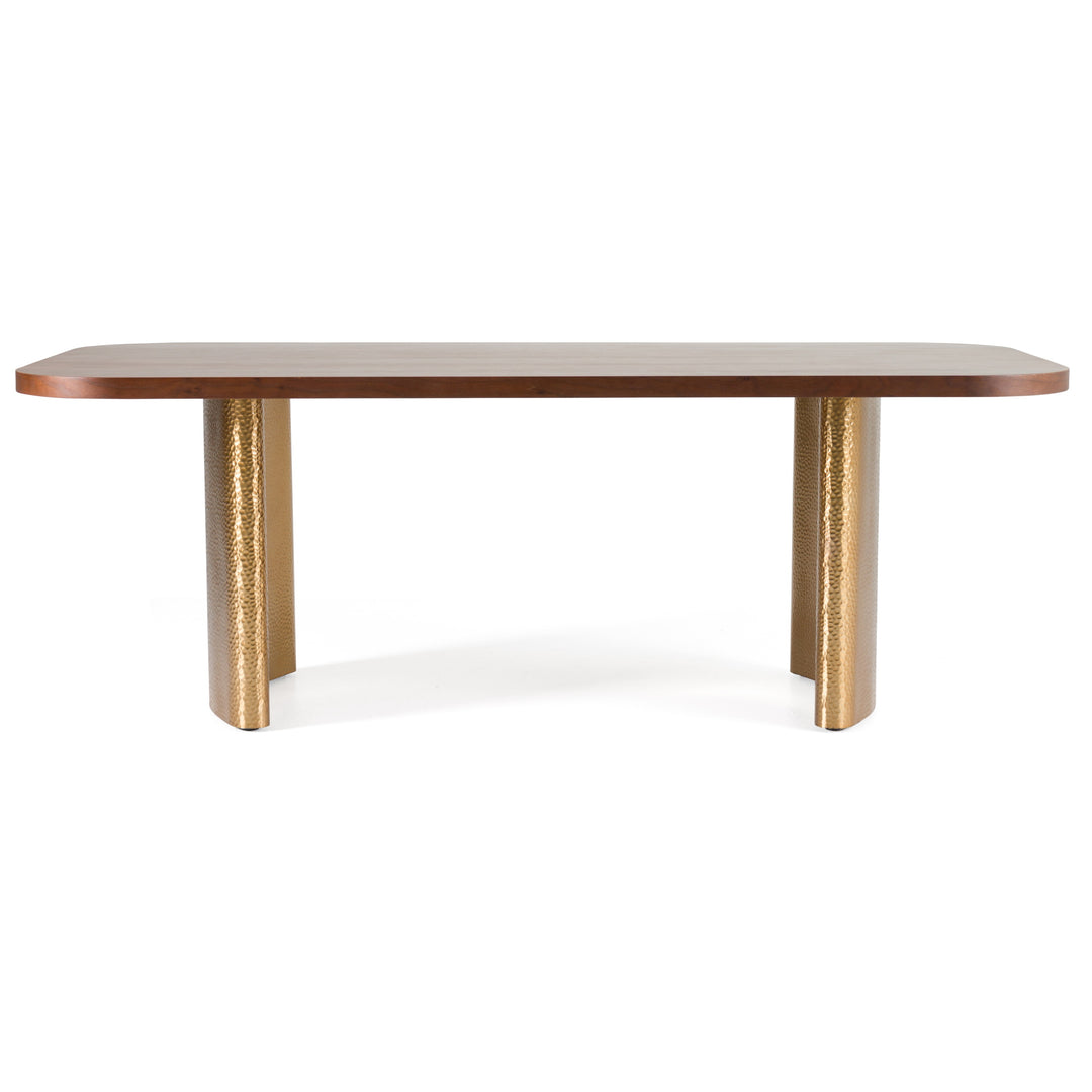 Marjorie  Modern Walnut + Brushed Gold Rectangular Dining Table