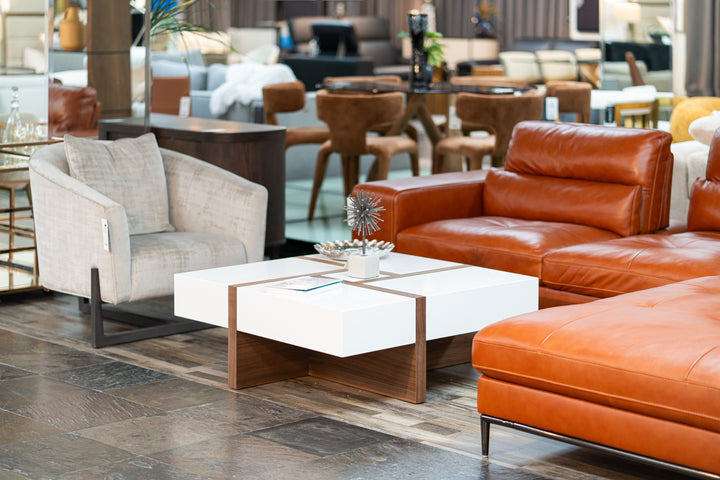 Makai Modern White &amp; Walnut Square Coffee Table