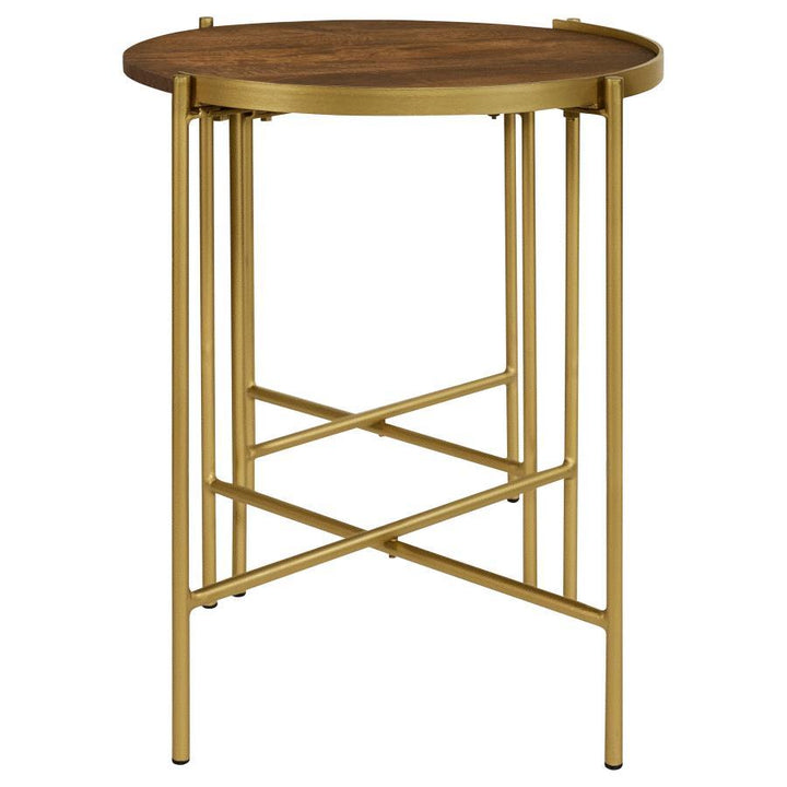 Malka - 2 Piece Round Wood Nesting Table - Dark Brown And Gold Nesting Table modern furniture Contempo Furniture