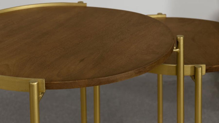 Malka - 2 Piece Round Wood Nesting Table - Dark Brown And Gold Nesting Table modern furniture Contempo Furniture