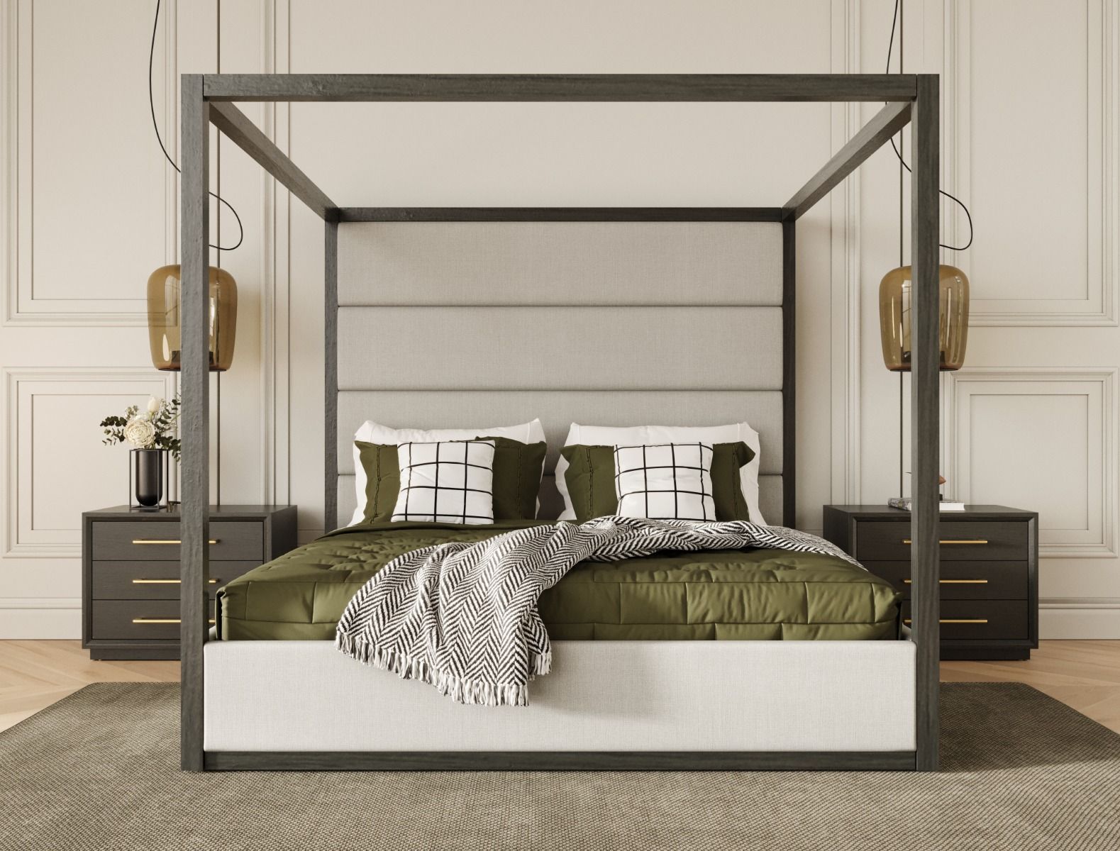 Manhattan - Contemporary Canopy Grey Bed -queen