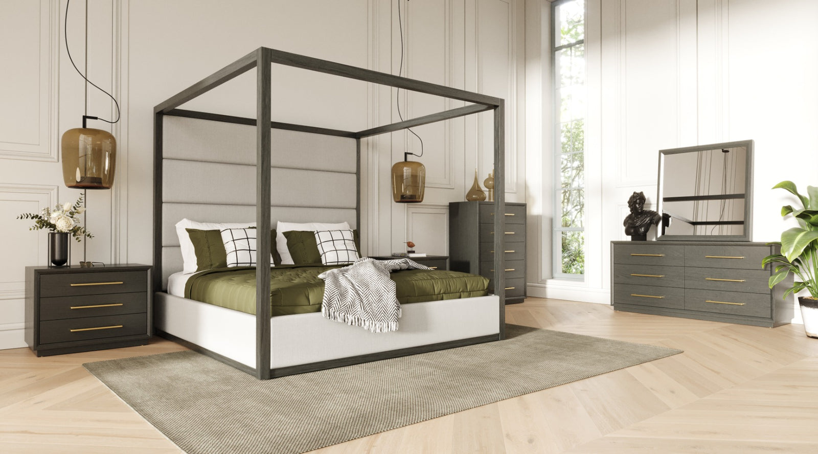 Manhattan- Contemporary Canopy Grey Bedroom Set