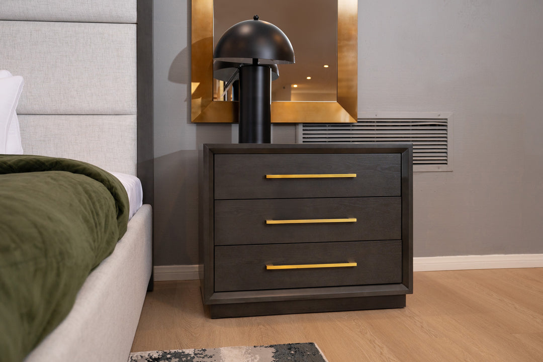 Manhattan  Contemporary Grey and Gold Nightstand