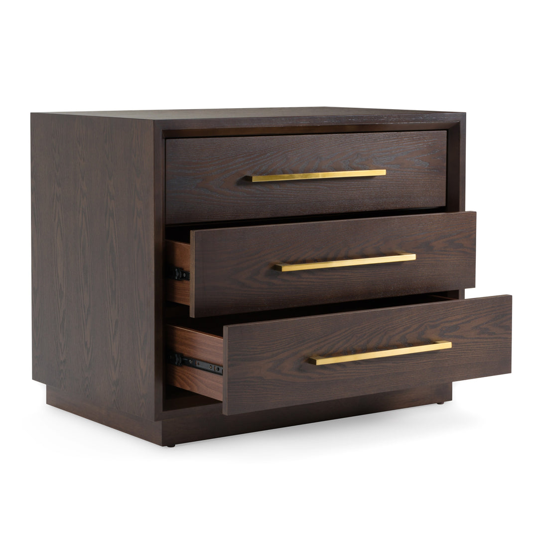 Manhattan - Contemporary Brown Oak and Gold Nightstand