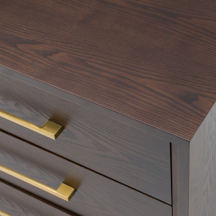 Manhattan  Contemporary Brown Oak and Gold Nightstand