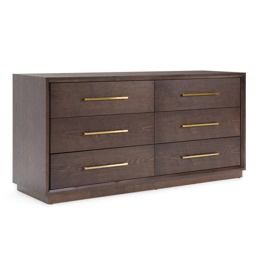 Manhattan  Contemporary Brown Oak and Gold Dresser