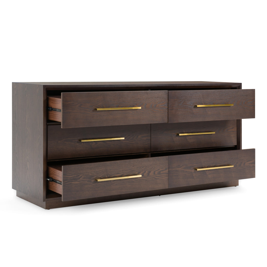 Manhattan  Contemporary Brown Oak and Gold Dresser
