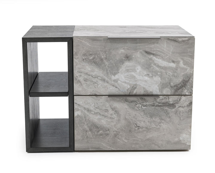 Maranello - Modern Grey Wash &amp; Faux Marble Nightstand