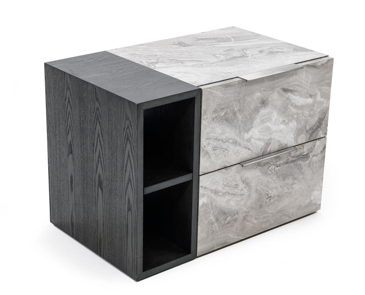 Maranello - Modern Grey Wash &amp; Faux Marble Nightstand