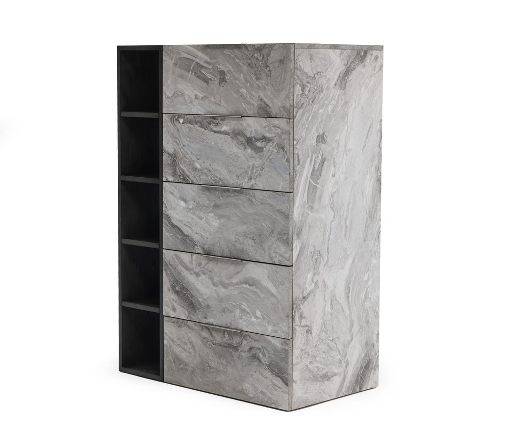 Maranello - Modern Grey Wash & Faux Marble Chest - View 2