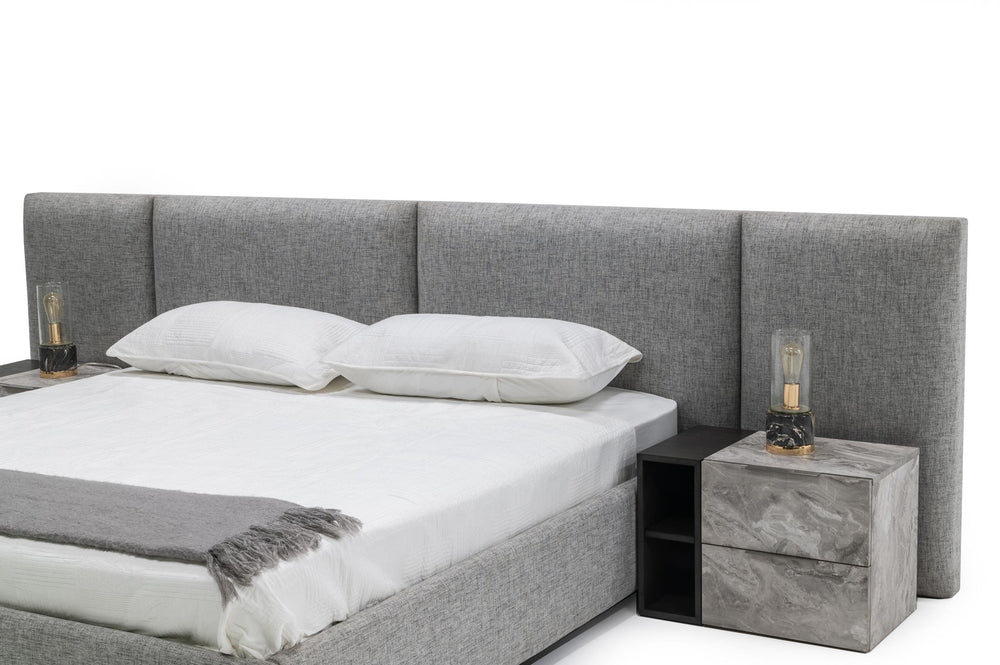 Eastern King Nova Domus Maranello - Modern Grey Fabric Bed w/ Two Nightstands - View 3