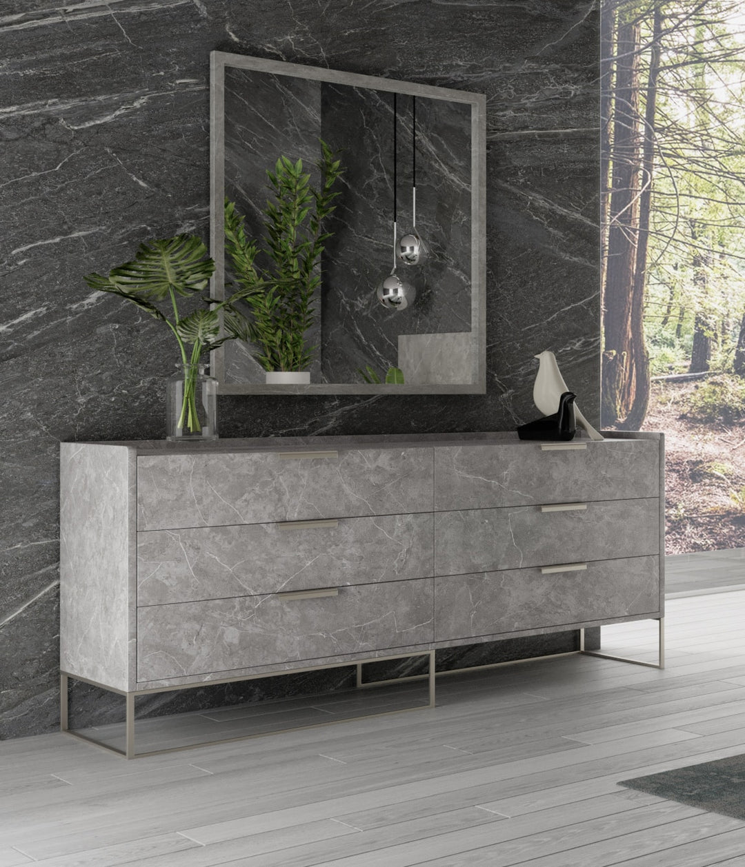 Marbella - Italian Modern Grey Faux Marble 4-Piece Bedroom Set