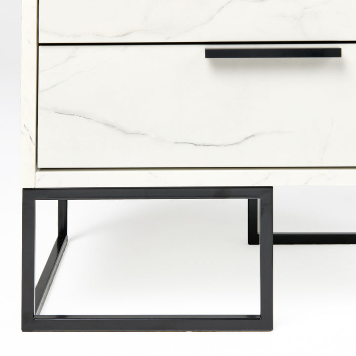 Marbella - Italian Modern White Marble Bed with 2 Nightstands