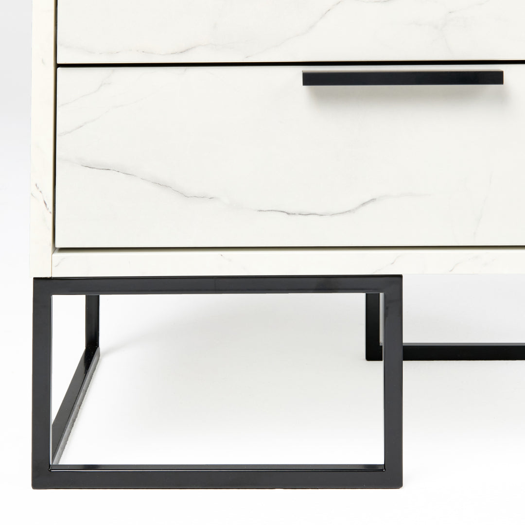 Marbella - Italian Modern White Marble Bed with 2 Nightstands