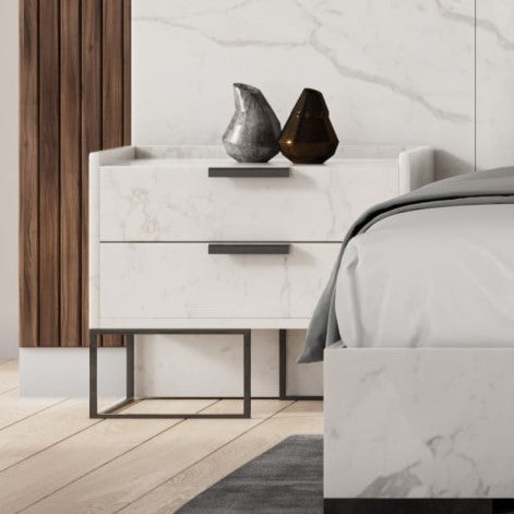 Marbella - Italian Modern White Marble Bed with 2 Nightstands