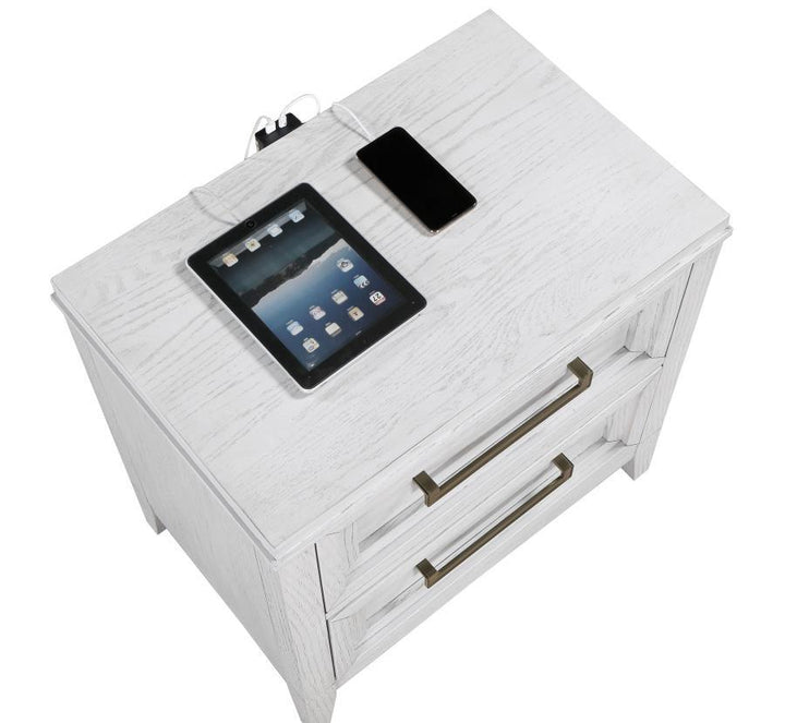 Marielle - 2 - Drawer Nightstand Bedside Table - Distressed White Accent Nightstand modern furniture Contempo Furniture
