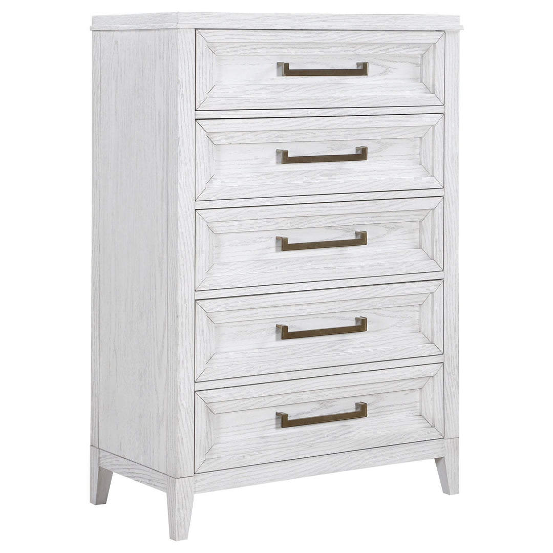 Marielle - 5 - Drawer Bedroom Chest - Distressed White Accent Chest modern furniture Contempo Furniture