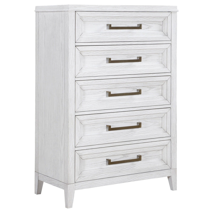Marielle - 5 - Drawer Bedroom Chest - Distressed White Accent Chest modern furniture Contempo Furniture