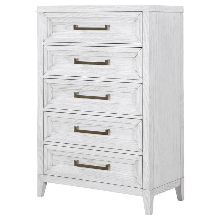 Marielle - 5 - Drawer Bedroom Chest - Distressed White Accent Chest modern furniture Contempo Furniture