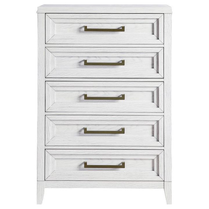 Marielle - 5 - Drawer Bedroom Chest - Distressed White Accent Chest modern furniture Contempo Furniture