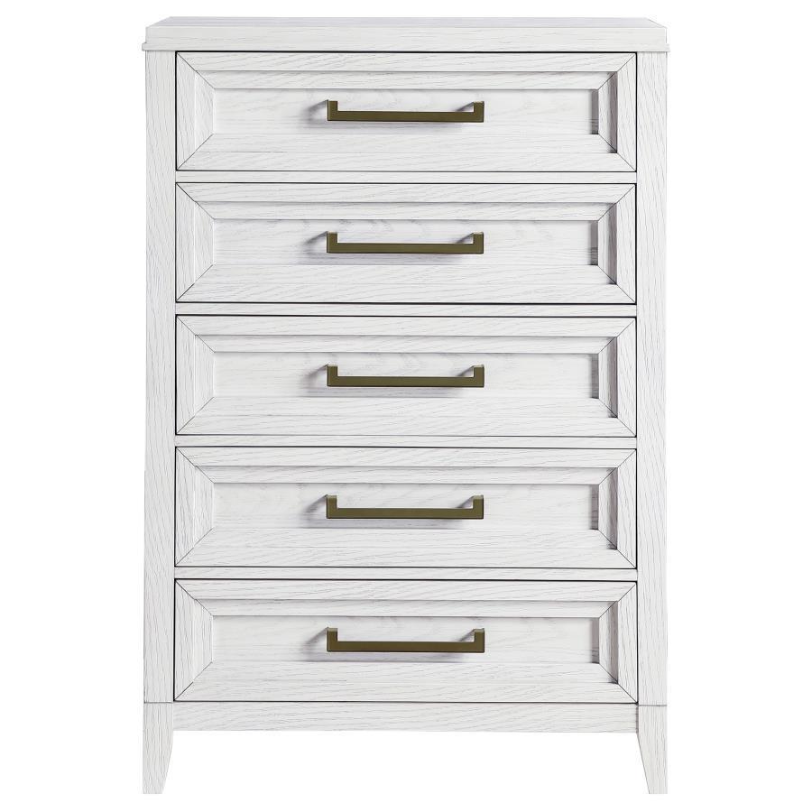 Marielle - 5 - Drawer Bedroom Chest - Distressed White Accent Chest modern furniture Contempo Furniture