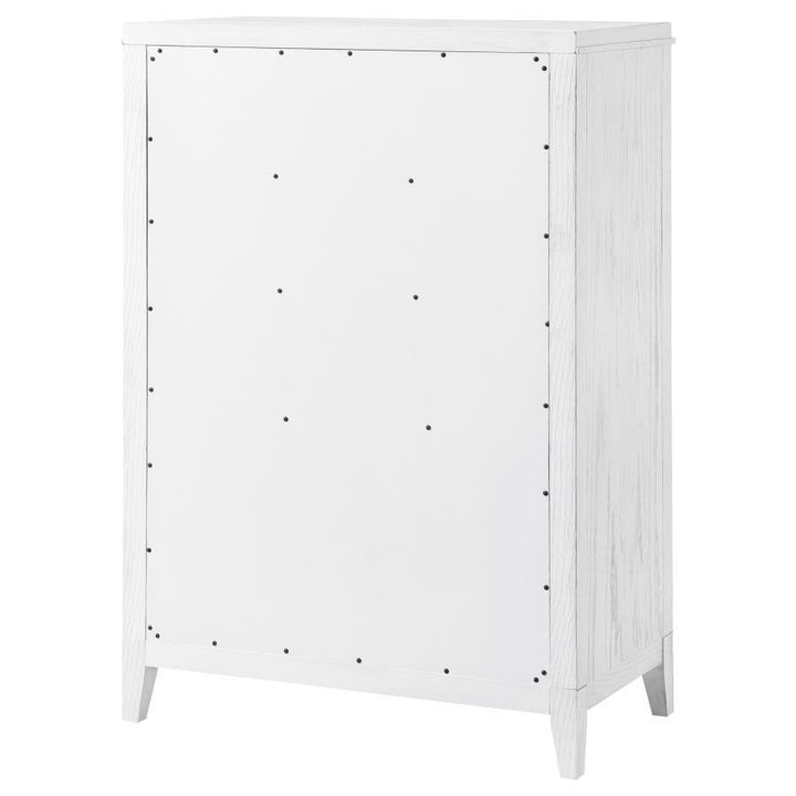 Marielle - 5 - Drawer Bedroom Chest - Distressed White Accent Chest modern furniture Contempo Furniture