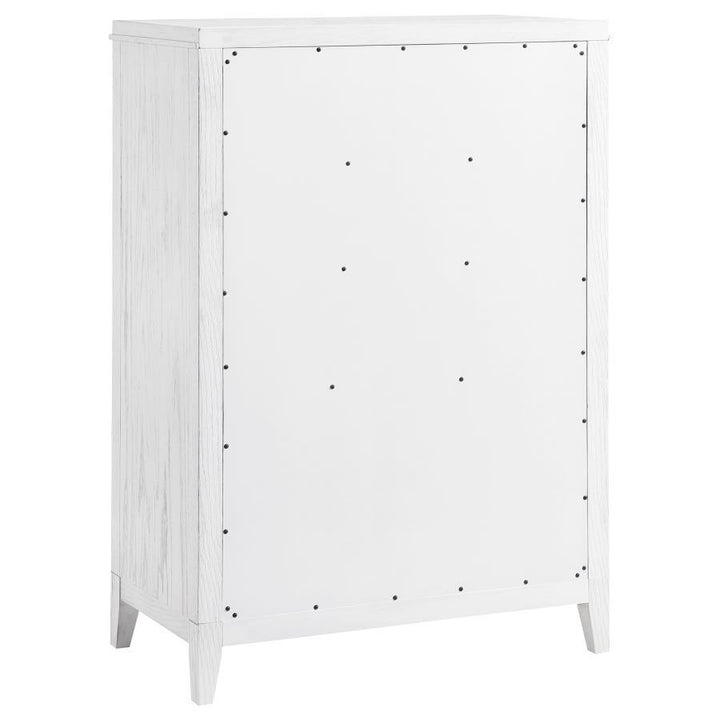 Marielle - 5 - Drawer Bedroom Chest - Distressed White Accent Chest modern furniture Contempo Furniture