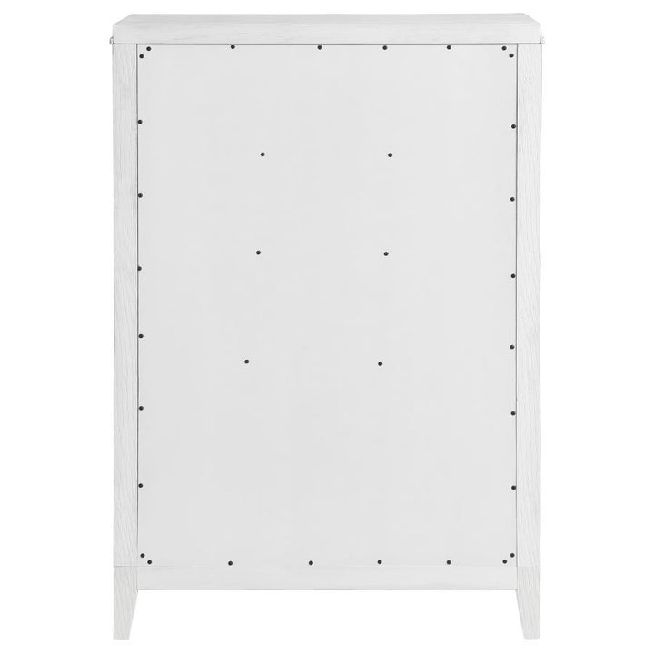 Marielle - 5 - Drawer Bedroom Chest - Distressed White Accent Chest modern furniture Contempo Furniture