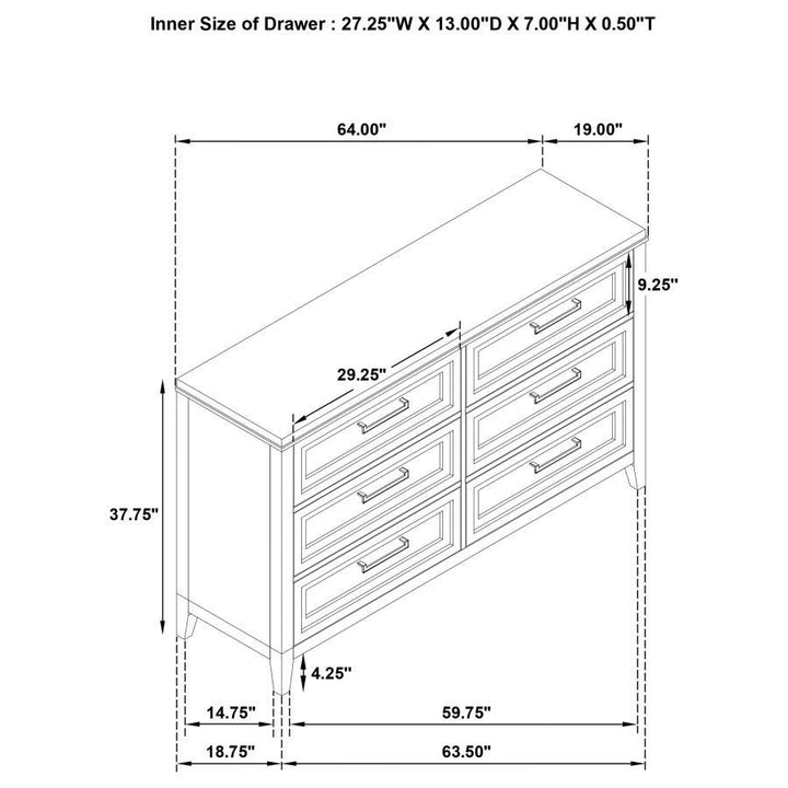 Marielle - 6 - Drawer Bedroom Dresser - Distressed White Dressers modern furniture Contempo Furniture