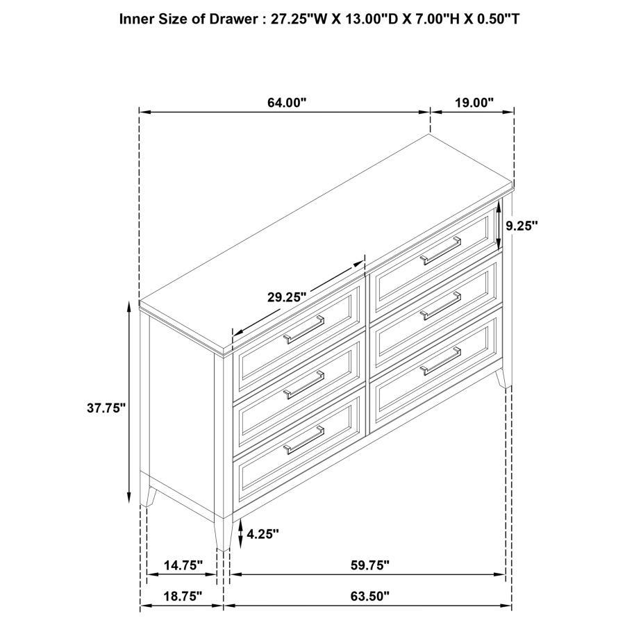 Marielle - 6 - Drawer Bedroom Dresser - Distressed White Dressers modern furniture Contempo Furniture